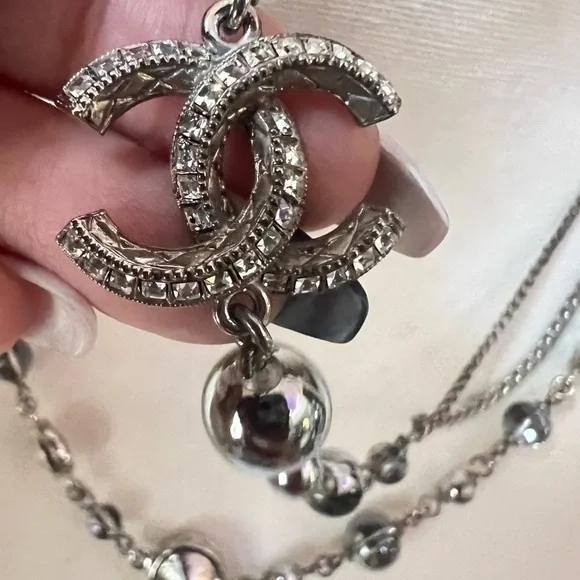 Chanel Crystal & Resin Bead CC Station Necklace